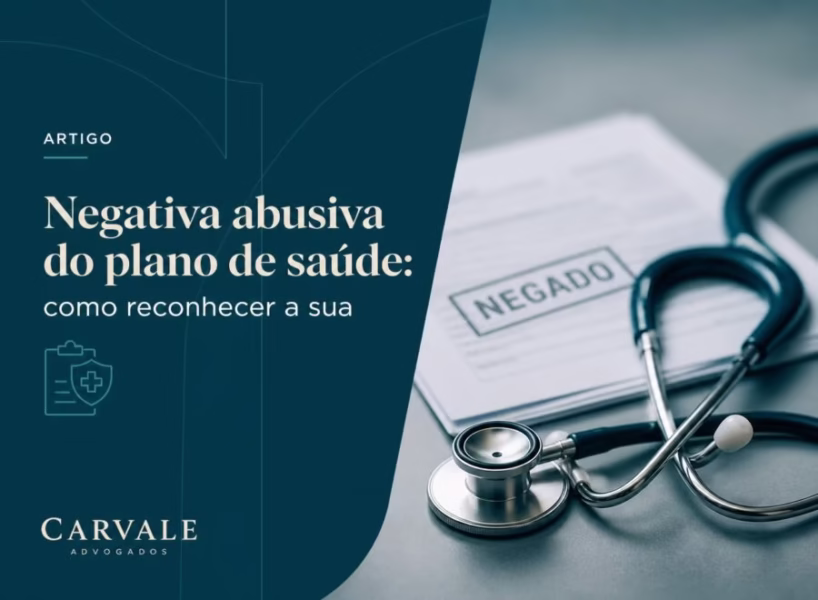 Imagem de cabeçalho mostrando título sobre negativa abusiva de plano de saúde em design moderno com cores azul e branco