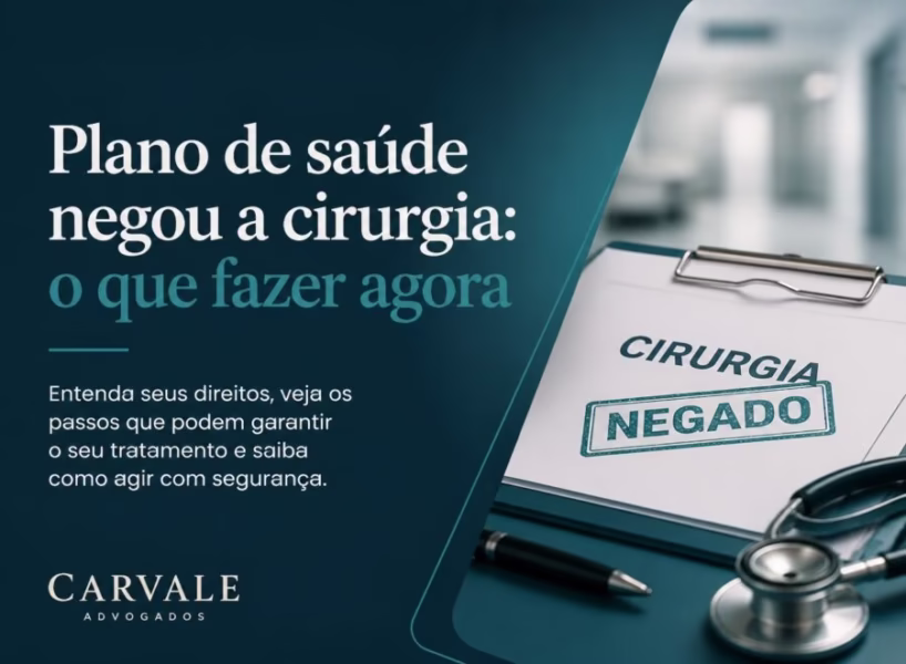 Imagem de cabeçalho editorial mostrando guia sobre negação de cirurgia por plano de saúde com cores azuis e brancas